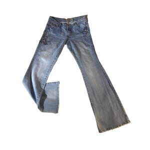 Devoted Women Embroidered Floral Rhinestones Distressed Jean